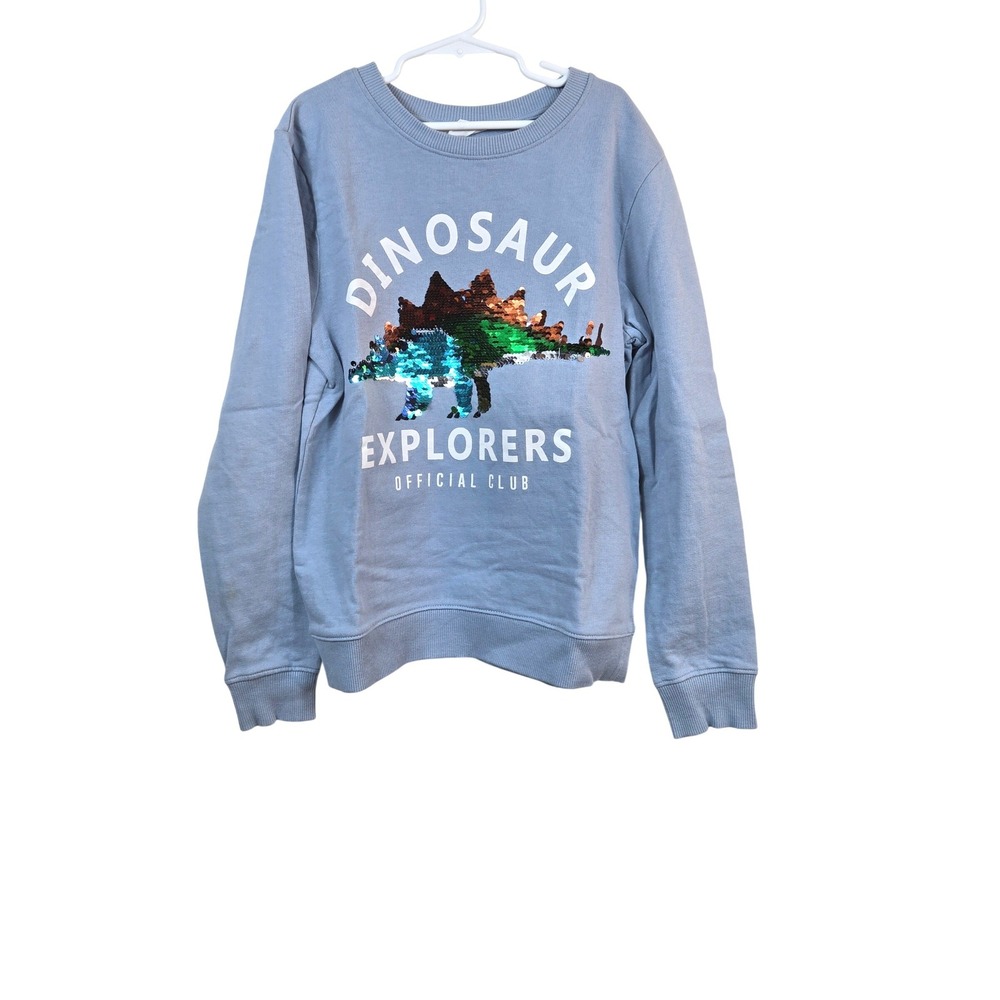 H&M Boys Light Blue Reversible Sequin Stegosaurus Dinosaur Sweatshirt 8-10Y